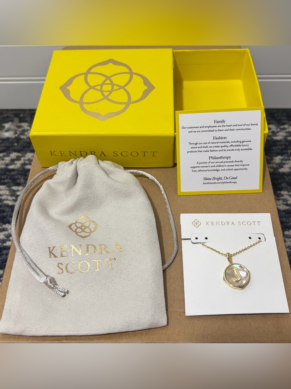 NIB- Rare Kendra Scott Gold and Mother-of-Pearl Pendant Necklace - Initial J